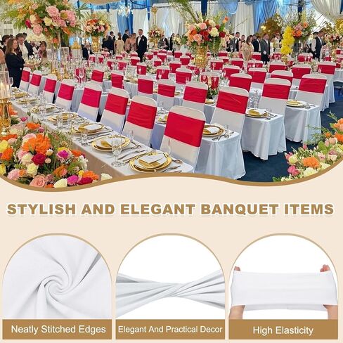 Patikil Premium Spandex Chair Sashes أقواس ، 25 PCS مرنة تمتد كرسي تغطية الفرقة علاقات مع مشبك شريط التمرير لزخارف حفلات عيد الميلاد ، أبيض in Saudi Arabia