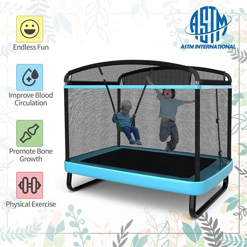 Giantex 6 قدم أطفال الترامبولين مع الأرجوحة ، حمولة كحد أقصى 220 رطلاً ، صغيرة داخلية لطفلين ، شبكة حاوية الأمان ، سحاب مدمج ، مستطيل معتمد من ASTM لمدة 3-8 سنوات in Kuwait