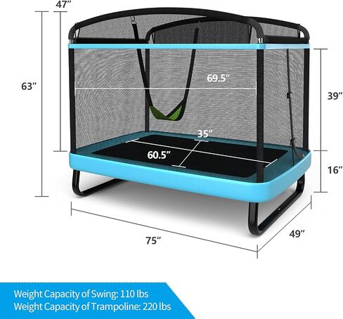 Giantex 6 قدم أطفال الترامبولين مع الأرجوحة ، حمولة كحد أقصى 220 رطلاً ، صغيرة داخلية لطفلين ، شبكة حاوية الأمان ، سحاب مدمج ، مستطيل معتمد من ASTM لمدة 3-8 سنوات in Kuwait