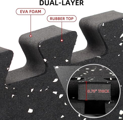 0.79in Extra-Thick 48 Sq Ft Exercise Equipment Mats, 12 Tiles Rubber Top EVA Foam Workout Mats, Interlocking Gym Flooring for Home Gym, 24 x 24in, Black & White in Kuwait