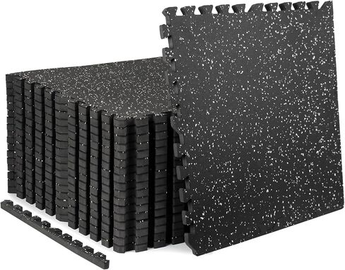 0.79in Extra-Thick 48 Sq Ft Exercise Equipment Mats, 12 Tiles Rubber Top EVA Foam Workout Mats, Interlocking Gym Flooring for Home Gym, 24 x 24in, Black & White in Kuwait