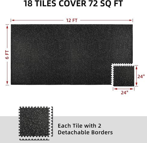 0.79in Extra-Thick 48 Sq Ft Exercise Equipment Mats, 12 Tiles Rubber Top EVA Foam Workout Mats, Interlocking Gym Flooring for Home Gym, 24 x 24in, Black & White in Kuwait