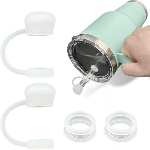 Silicone Spill Stopper Compatible with YETI Straw Cup, Mug Tumbler Accessories Including 2 Straw Cover Topper Cap, 2 Leak Proof Stopper in Kuwait