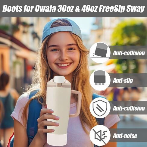 Mity Rain 2PCS أحذية السيليكون الواقية لـ Owala 30oz و 40oz Freesip Stown Bottles & Tumblers - الملحقات لـ Owala ، تعزز الاستقرار ويمنع الخدوش (المشمش البيج) in Saudi Arabia