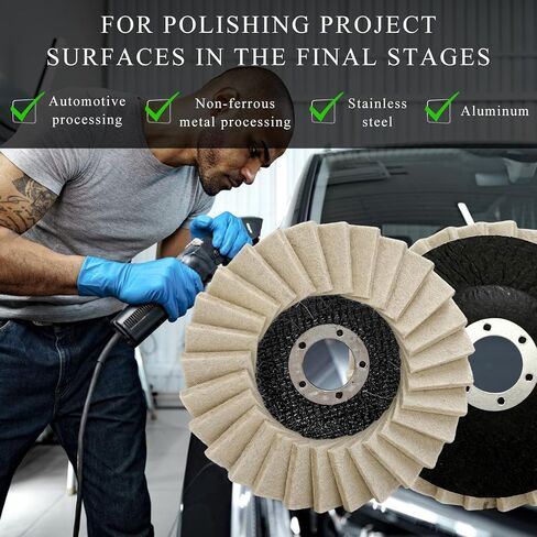 6 أجهزة كمبيوتر مغلفة قرص رفرف ، 4-1/2 "× 7/8" شجر التلميع صوف التلميع لزاوية طاحونة ، طحن من أجل الصلب المصنوع من الألياف الزجاجية المصنفة من الفولاذ المقاوم للصدأ تلميع المعادن in Saudi Arabia
