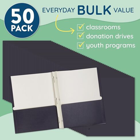 Navy Blue Folders with Prongs, Navy Blue Two Pocket Folders with Prongs, 3 Brad Folder, Paper, 50 Pack in Saudi Arabia