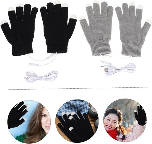 ToyAndona 2pairs USB قفازات ساخنة للرجال قفازات الشاشة التي تعمل باللمس للأيدي المحمولة في فصل الشتاء أكثر دفئًا لاستخدام التصميم العصري للجنسين in Saudi Arabia