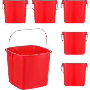 6 Pcs 3 Quart Cleaning Bucket Small Sanitizing Square Bucket Detergent Pail for Home Commercial Restaurant Kitchen Office School (Red) in Saudi Arabia