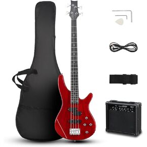Ktaxon Electric Bass Guitar 4 Guitar String Bass With 20 Watt Amplifier ، PJ Type Pickup ، رقبة القيقب المجففة الطبيعية ، فليركوود خشب الورد ، جسم Basswood (الأزرق) in Kuwait