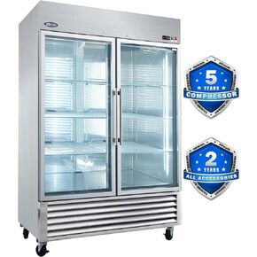 54" W Commercial Glass-Door Reach-In Refrigerator - Tempered Glass Double Door Fridge, 46 Cu.ft Capacity, 6 Adjustable Shelves, Auto Defrost, Digital thermostat control, LED Lighting in Kuwait