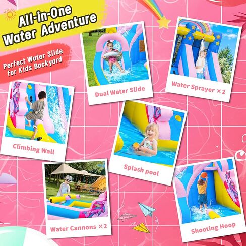 Culaluva Inflatable Water Slide: 5 in 1 Crocodile Blow up Bounce House for Kids - Splash Pool Cannon Climbing Wall Basketball Rim 480W Blower - for Backyard Outdoor Birthday Party in Saudi Arabia