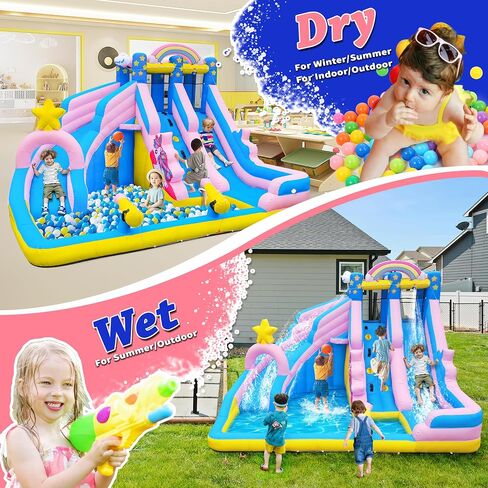 Culaluva Inflatable Water Slide: 5 in 1 Crocodile Blow up Bounce House for Kids - Splash Pool Cannon Climbing Wall Basketball Rim 480W Blower - for Backyard Outdoor Birthday Party in Saudi Arabia