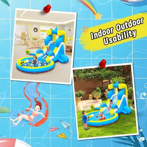 شريحة ماء قابلة للنفخ في Culaluva: 5 في 1 تمساح تفجير منزل ترتد للأطفال - حمام سباحة سبركش تسلق كرة السلة حافة 480 واط - لحفلة عيد ميلاد في الهواء الطلق في الفناء الخلفي in Kuwait