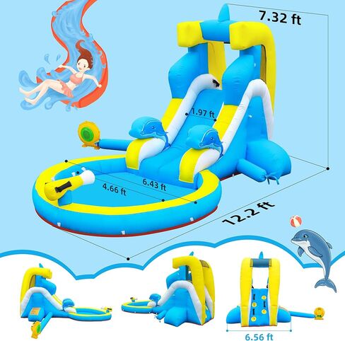 شريحة ماء قابلة للنفخ في Culaluva: 5 في 1 تمساح تفجير منزل ترتد للأطفال - حمام سباحة سبركش تسلق كرة السلة حافة 480 واط - لحفلة عيد ميلاد في الهواء الطلق في الفناء الخلفي in Kuwait