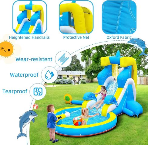 شريحة ماء قابلة للنفخ في Culaluva: 5 في 1 تمساح تفجير منزل ترتد للأطفال - حمام سباحة سبركش تسلق كرة السلة حافة 480 واط - لحفلة عيد ميلاد في الهواء الطلق في الفناء الخلفي in Kuwait