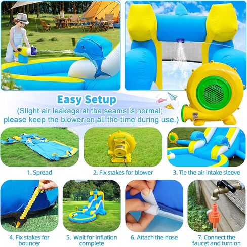 شريحة ماء قابلة للنفخ في Culaluva: 5 في 1 تمساح تفجير منزل ترتد للأطفال - حمام سباحة سبركش تسلق كرة السلة حافة 480 واط - لحفلة عيد ميلاد في الهواء الطلق في الفناء الخلفي in Kuwait