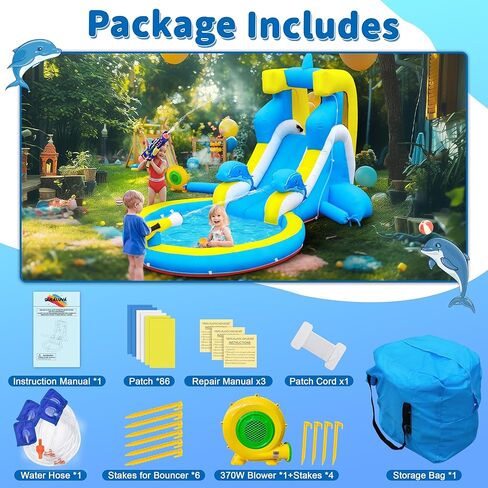 شريحة ماء قابلة للنفخ في Culaluva: 5 في 1 تمساح تفجير منزل ترتد للأطفال - حمام سباحة سبركش تسلق كرة السلة حافة 480 واط - لحفلة عيد ميلاد في الهواء الطلق في الفناء الخلفي in Kuwait