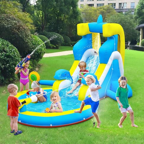 شريحة ماء قابلة للنفخ في Culaluva: 5 في 1 تمساح تفجير منزل ترتد للأطفال - حمام سباحة سبركش تسلق كرة السلة حافة 480 واط - لحفلة عيد ميلاد في الهواء الطلق في الفناء الخلفي in Kuwait