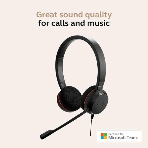 Jabra Evolve 20 Wired Headset (2025 Edition) - سماعة رأس مزدوجة الأذن للمكتب والعمل من المنزل - التحكم في المكالمات - معتمدة لفرق MS - USB -C/A Connectivity - Black in Saudi Arabia