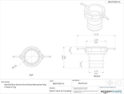 Dixon 4030-DA-AL Aluminum Cam and Groove Reducing Hose Fitting, 4" Socket x 3" Plug in Saudi Arabia