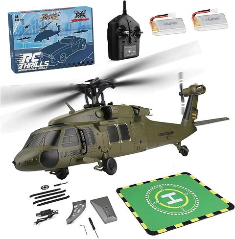 WL K170 Black Hawk RC Helicopter, 2.4G 4CH Flybarless 6-Axis Gyroscope Altitude Hovering RC Military Helicopter with Display Stand and Apron Takeoff Landing Pads (RTF Version) in Saudi Arabia