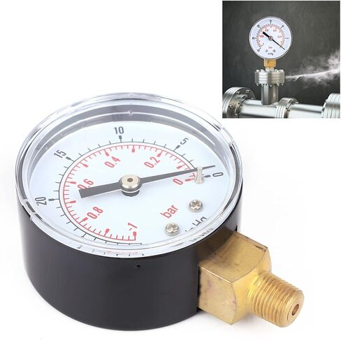 EVGATSAUTO 1/8 BSPT Brass Vacuum, Bottom Connection, Clear Dial with -1-0Bar -30-0inHg Range, for Water, Oil, Air or Gas, Transparent Cover in Saudi Arabia