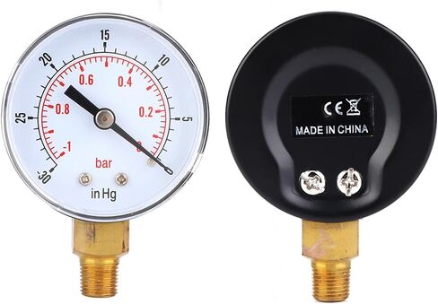 EVGATSAUTO 1/8 BSPT Brass Vacuum, Bottom Connection, Clear Dial with -1-0Bar -30-0inHg Range, for Water, Oil, Air or Gas, Transparent Cover in Saudi Arabia