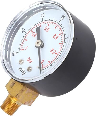 EVGATSAUTO 1/8 BSPT Brass Vacuum, Bottom Connection, Clear Dial with -1-0Bar -30-0inHg Range, for Water, Oil, Air or Gas, Transparent Cover in Saudi Arabia