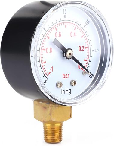 EVGATSAUTO 1/8 BSPT Brass Vacuum, Bottom Connection, Clear Dial with -1-0Bar -30-0inHg Range, for Water, Oil, Air or Gas, Transparent Cover in Saudi Arabia