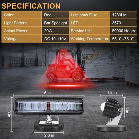 ضوء سلامة الرافعة الشوكية مع منطقة تحذير جانبية حمراء ، 30 واط LED ضوء تحذير للمشاة مع قاعدة مغناطيسية قابلة للتعديل للمستودعات والاستخدام الصناعي ، يعزز السلامة في مكان العمل ، DC 10-110V in Kuwait