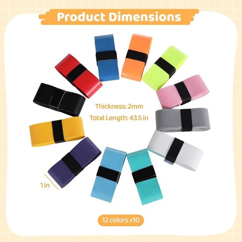 OMISTAR 120 PCS Tennis Racket Overgrips, 12 Colors Badminton Racket Overgrip Bulk, Soft Tennis Racket Grip Tape, Anti-Slip and Absorbent Grip Tape for Pickleball Racquets, Bike Handlebar, Fishing Rod in Kuwait
