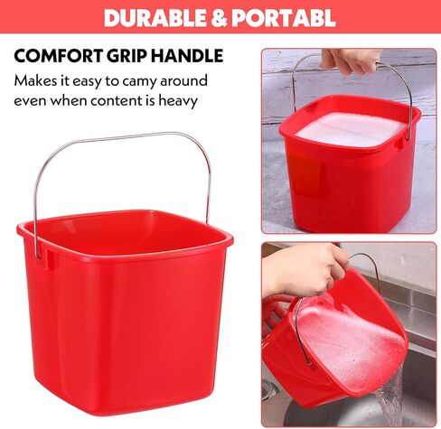 6 PCS 3 Quart Cleaning Ducket Small Amplizing Square Bucket Pail for Home Restaurant Restaurant Office School (Red) in Saudi Arabia