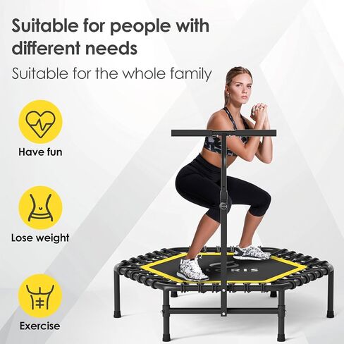 CLORIS 45'' Rebounder Trampoline for Adults - Max Load 450lbs, Mini Trampoline with Adjustable Foam Handle Indoor/Outdoor Fitness Body Exercise in Kuwait