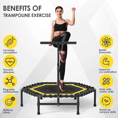 CLORIS 45'' Rebounder Trampoline for Adults - Max Load 450lbs, Mini Trampoline with Adjustable Foam Handle Indoor/Outdoor Fitness Body Exercise in Kuwait