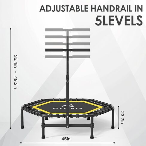 CLORIS 45'' Rebounder Trampoline for Adults - Max Load 450lbs, Mini Trampoline with Adjustable Foam Handle Indoor/Outdoor Fitness Body Exercise in Kuwait