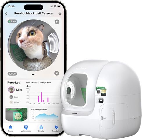 Petkit 2025 New New Automatic Cat Sterter Box مزيل الرائحة ثنائية الاتجاه و 20 أكياس القمامة ، والتحكم في تطبيق القمامة القمامة من التنظيف الذاتي مع حصيرة داخلية مضادة للخلع ، والتكامل الحقيقي والهيكل in Kuwait