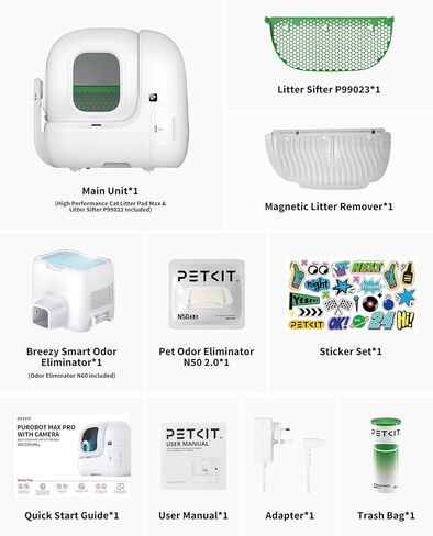 Petkit 2025 New New Automatic Cat Sterter Box مزيل الرائحة ثنائية الاتجاه و 20 أكياس القمامة ، والتحكم في تطبيق القمامة القمامة من التنظيف الذاتي مع حصيرة داخلية مضادة للخلع ، والتكامل الحقيقي والهيكل in Kuwait