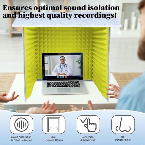 Square Sound Isolation Shield, Portable Desktop Recording Booth with Acoustic Foam Panels, Noise Reduction Vocal Enclosure for Podcast Voiceover Streaming in Kuwait