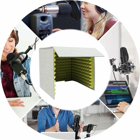 Square Sound Isolation Shield, Portable Desktop Recording Booth with Acoustic Foam Panels, Noise Reduction Vocal Enclosure for Podcast Voiceover Streaming in Kuwait