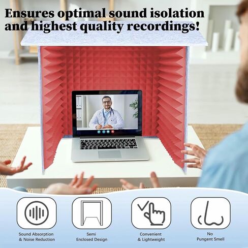 Square Sound Isolation Shield, Portable Desktop Recording Booth with Acoustic Foam Panels, Noise Reduction Vocal Enclosure for Podcast Voiceover Streaming in Kuwait