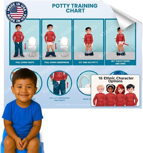 KIARES Potty Training - Visual Aids for Kids with Autism & ADHD - Visual Schedule for Kids, Daily Routine Potty Chart with Step-by-Step Instructions, 16 Ethnic Options (Caucasian Boy - Brown) in Saudi Arabia