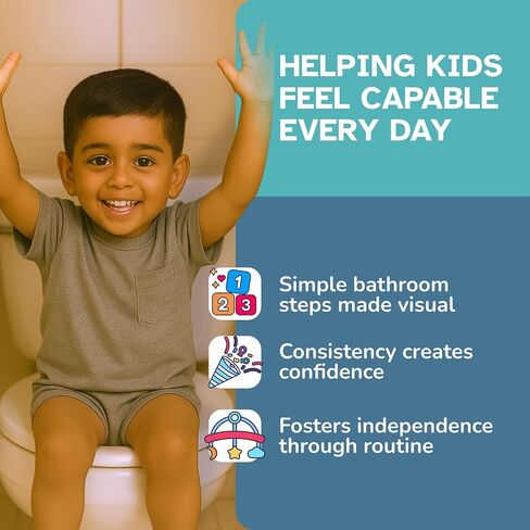 KIARES Potty Training - Visual Aids for Kids with Autism & ADHD - Visual Schedule for Kids, Daily Routine Potty Chart with Step-by-Step Instructions, 16 Ethnic Options (Caucasian Boy - Brown) in Saudi Arabia