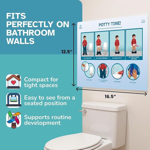 KIARES Potty Training - Visual Aids for Kids with Autism & ADHD - Visual Schedule for Kids, Daily Routine Potty Chart with Step-by-Step Instructions, 16 Ethnic Options (Caucasian Boy - Brown) in Saudi Arabia