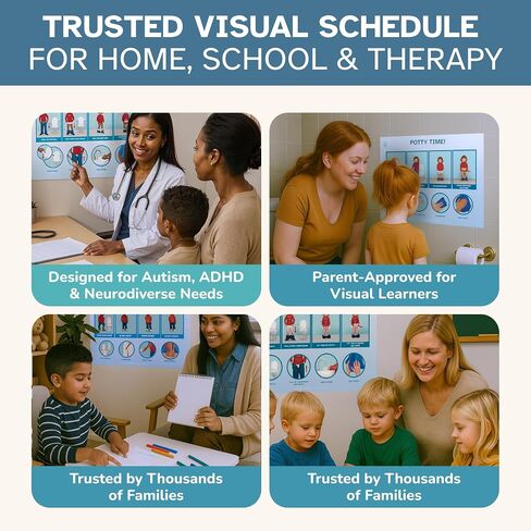 KIARES Potty Training - Visual Aids for Kids with Autism & ADHD - Visual Schedule for Kids, Daily Routine Potty Chart with Step-by-Step Instructions, 16 Ethnic Options (Caucasian Boy - Brown) in Saudi Arabia