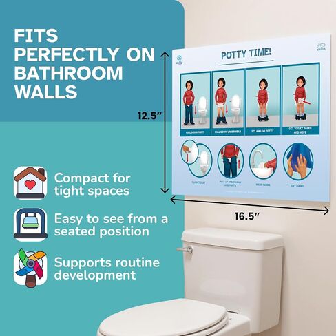 KIARES Potty Training - Visual Aids for Kids with Autism & ADHD - Visual Schedule for Kids, Daily Routine Potty Chart with Step-by-Step Instructions, 16 Ethnic Options (Caucasian Boy - Brown) in Saudi Arabia