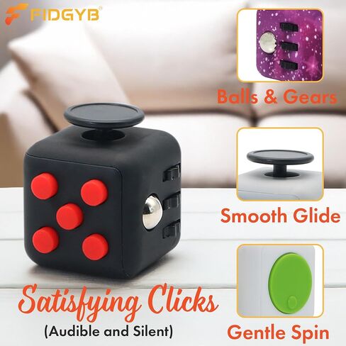 Cube Fidget Stress Relief Toy for Adults & Kids, Smooth, Quiet Sensory Toy for Anxiety, Focus & ADHD Idea[Black_Red] in Saudi Arabia
