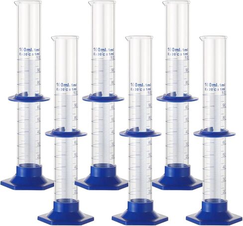 6 Pcs Thick Glass Graduated Cylinder, 100ml Measuring Cylinder with Base and Movable Marker, Lab Test Measuring Glassware for Home and School Science in Saudi Arabia