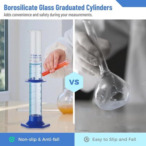6 Pcs Thick Glass Graduated Cylinder, 100ml Measuring Cylinder with Base and Movable Marker, Lab Test Measuring Glassware for Home and School Science in Saudi Arabia