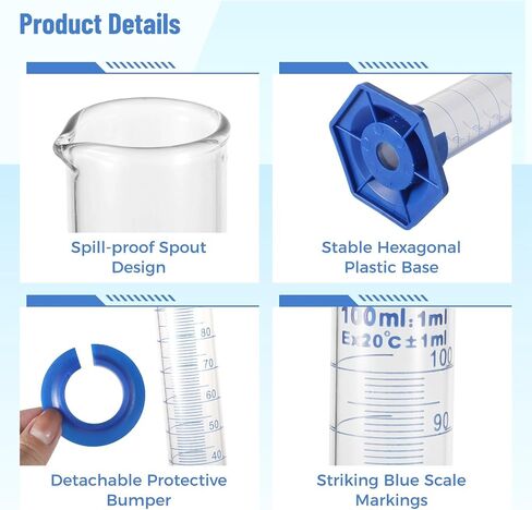6 Pcs Thick Glass Graduated Cylinder, 100ml Measuring Cylinder with Base and Movable Marker, Lab Test Measuring Glassware for Home and School Science in Saudi Arabia