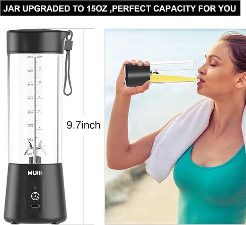 ‌Mulli Pro-Grade Personal Blender 18K RPM - USB-C Rechargeable Ice Crusher, Travel Blender for Gym Camping Baby Food, 13oz BPA-Free with Flip-Top Lid in Kuwait